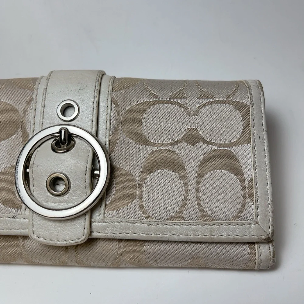 Coach Womens Canvas Folded Credit Card Tan Wallet